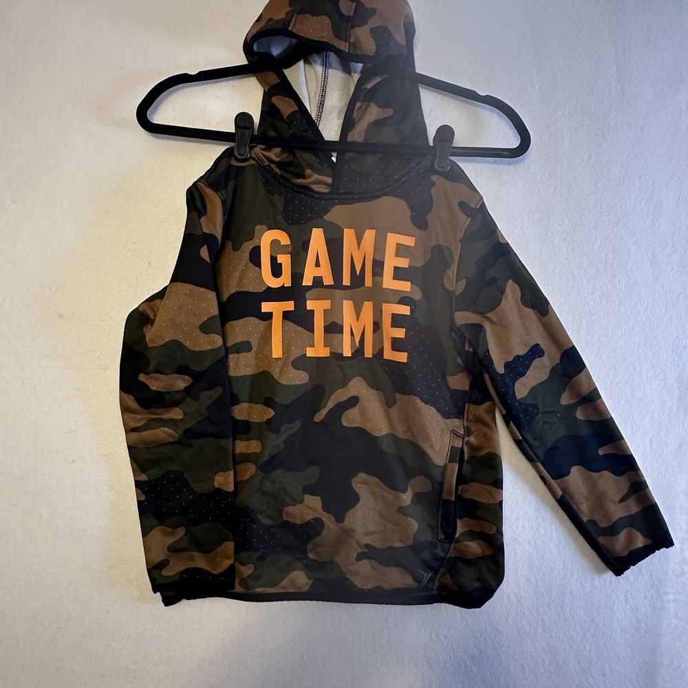 Old Navy Active Camo Game Time Hoodie Kids Size M 8 Go-Dry Pullover Orange